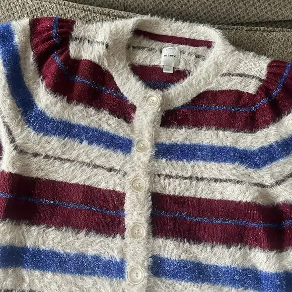 Maeve Anthropologie Short Sleeve Cardigan Sweater Womens LARGE Red Blue Sparkle - Picture 10 of 11